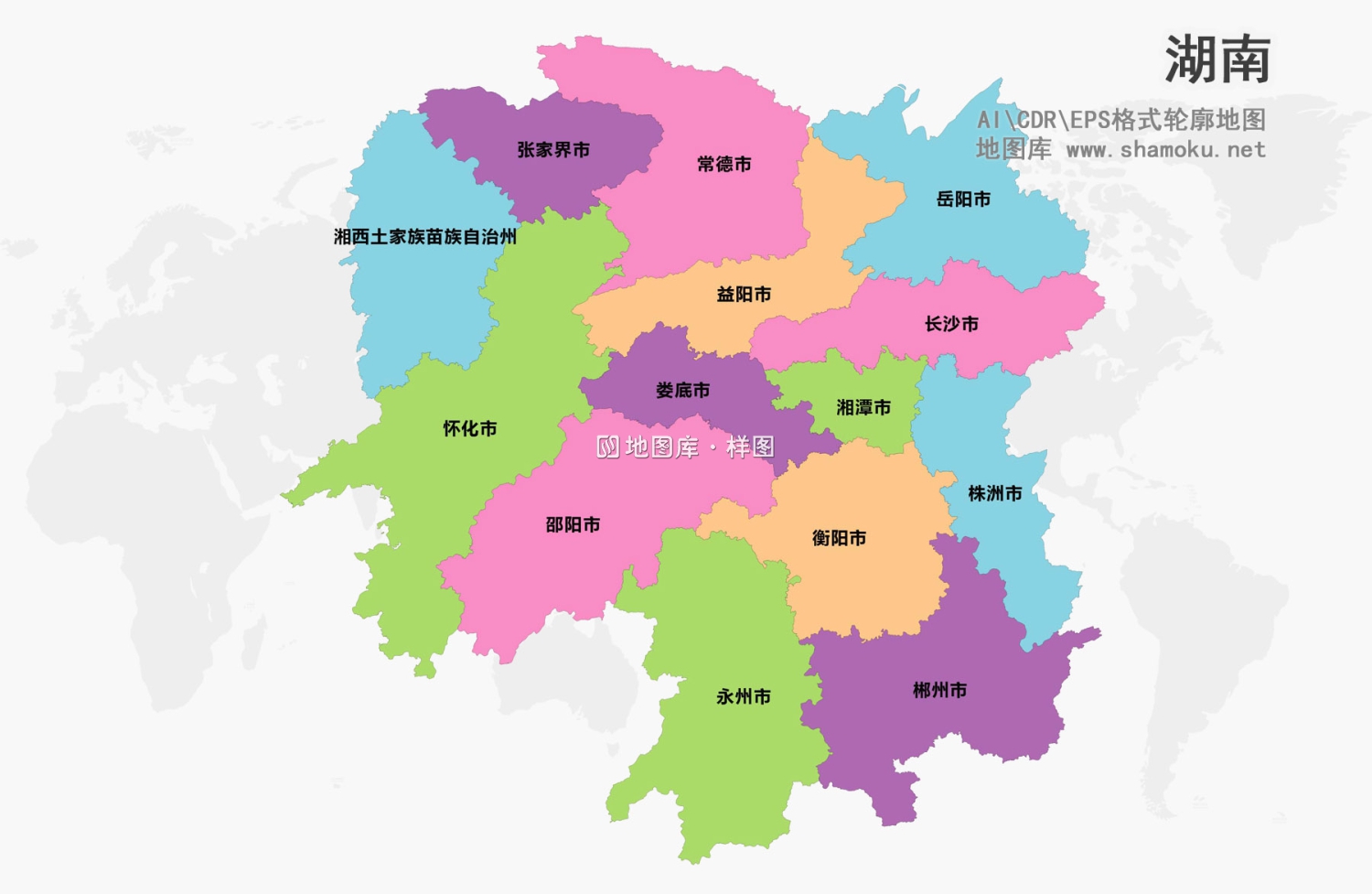 湖南矢量地图彩色轮廓版-AI、CDR、EPS格式源文件_图1