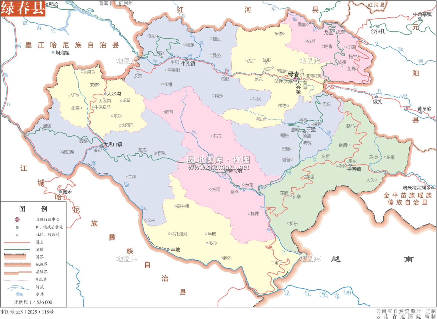 云南昆明绿春县地图全图高清版eps矢量地图
