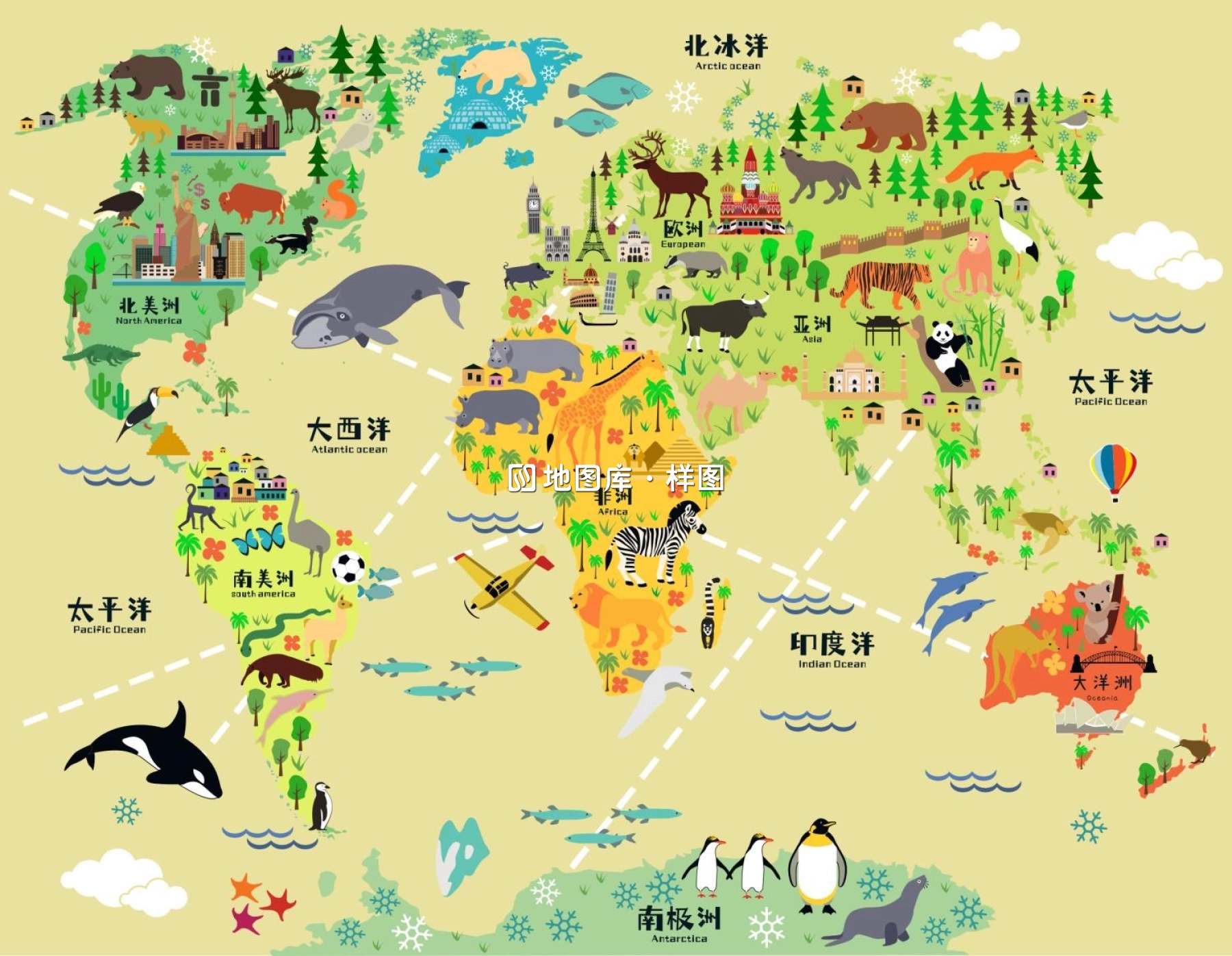 六款卡通世界地图素材AI/CDR矢量源文件中文版_图5