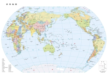 世界地图-1：5700万 4开-线划二-分国设色（中文）