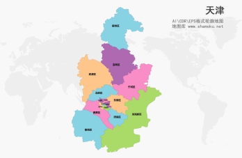 天津矢量地图彩色轮廓版-AI、CDR、EPS格式源文件