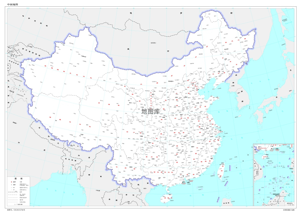 中国地图高清版大图电子版_界线版 有邻国 无河流 横版_图1