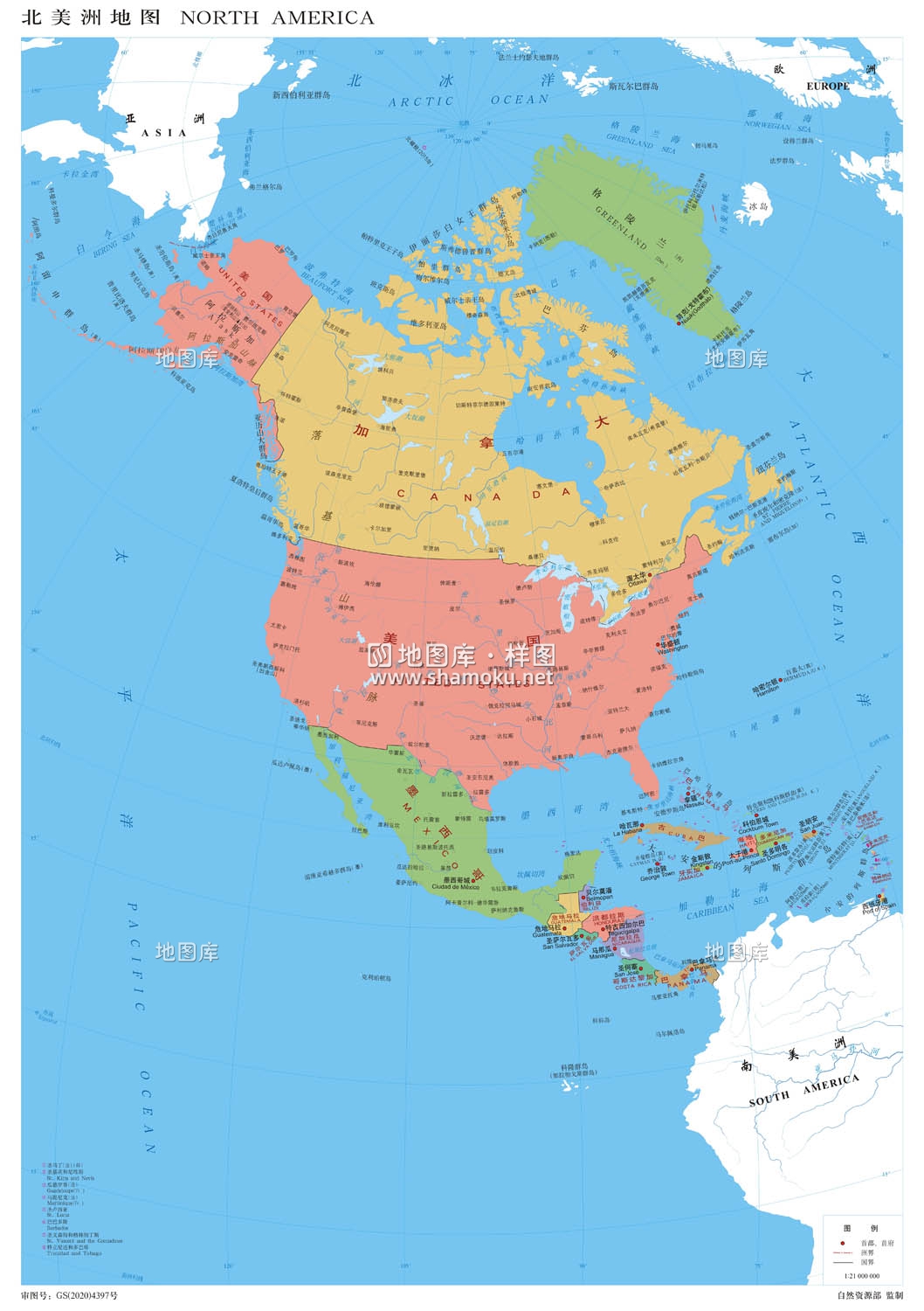 北美洲地图中文版全图高清可放大_图1