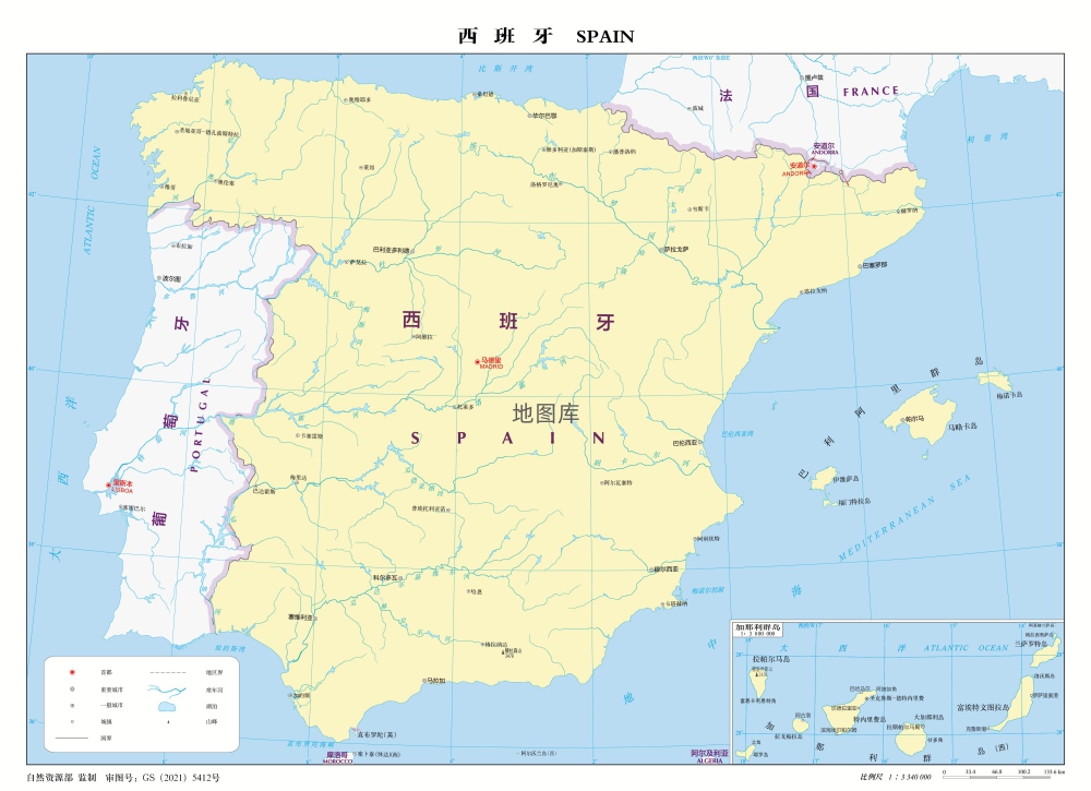 西班牙地图中文版全图_西班牙地图高清版_图1