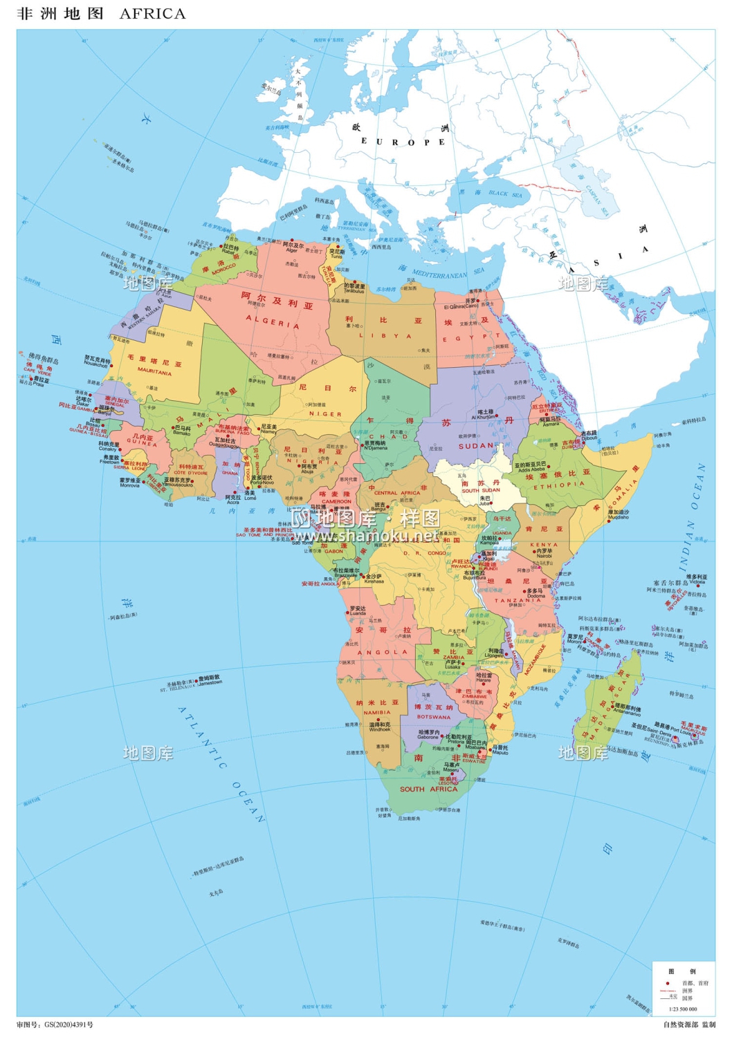 非洲地图全图_非洲地图国家分布图_彩色版_图1